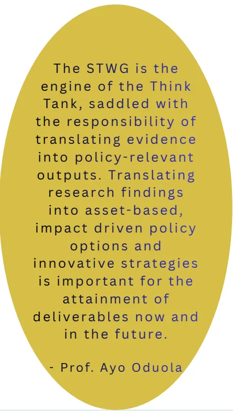 Quotation graphic describing thematic working groups translating research into evidence-based policy options.